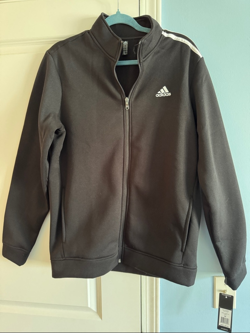 adidas Black Track Jacket with White Logo and Shoulder Stripe